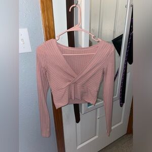 Pink Long Sleeve Crop-Top
